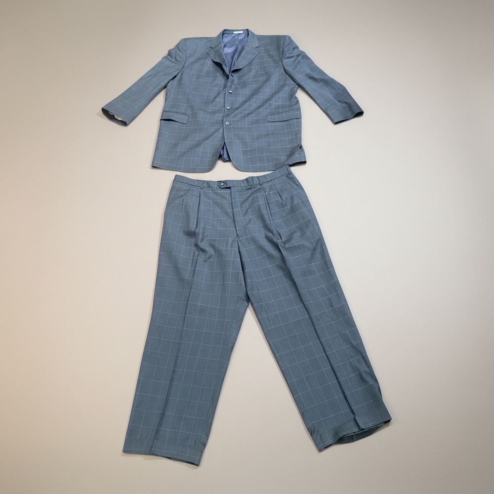 Tailored Grey Windowpane Suit — Men's Two-Piece - Picture 2 of 4